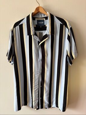 Kolby Striped Bowling Shirt Blue Black Yellow Size Large